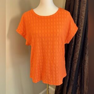 Orange Textured Women's Top, Short Sleeves Casual